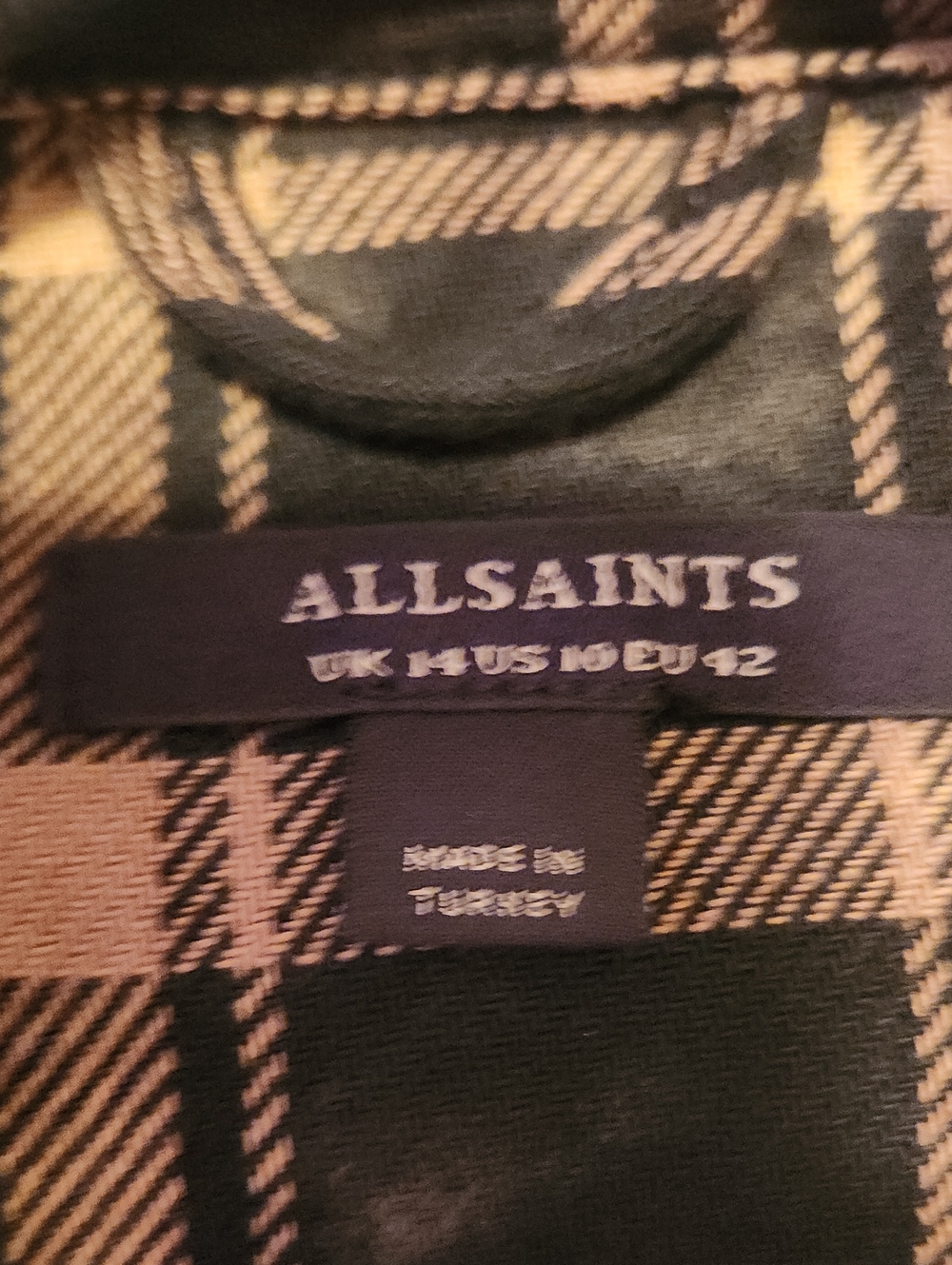 AllSaints Black and Tan Plaid Button-Front Shacket - Picture 2 of 3